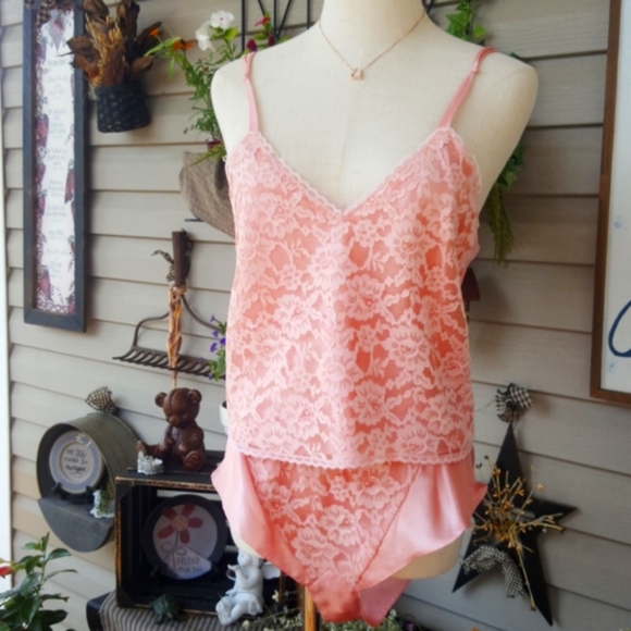 VICTORIA'S SECRET ♡ Vintage 2pc Gold Label Rose Satin 'n Floral Lace Lingerie S - Picture 3 of 17